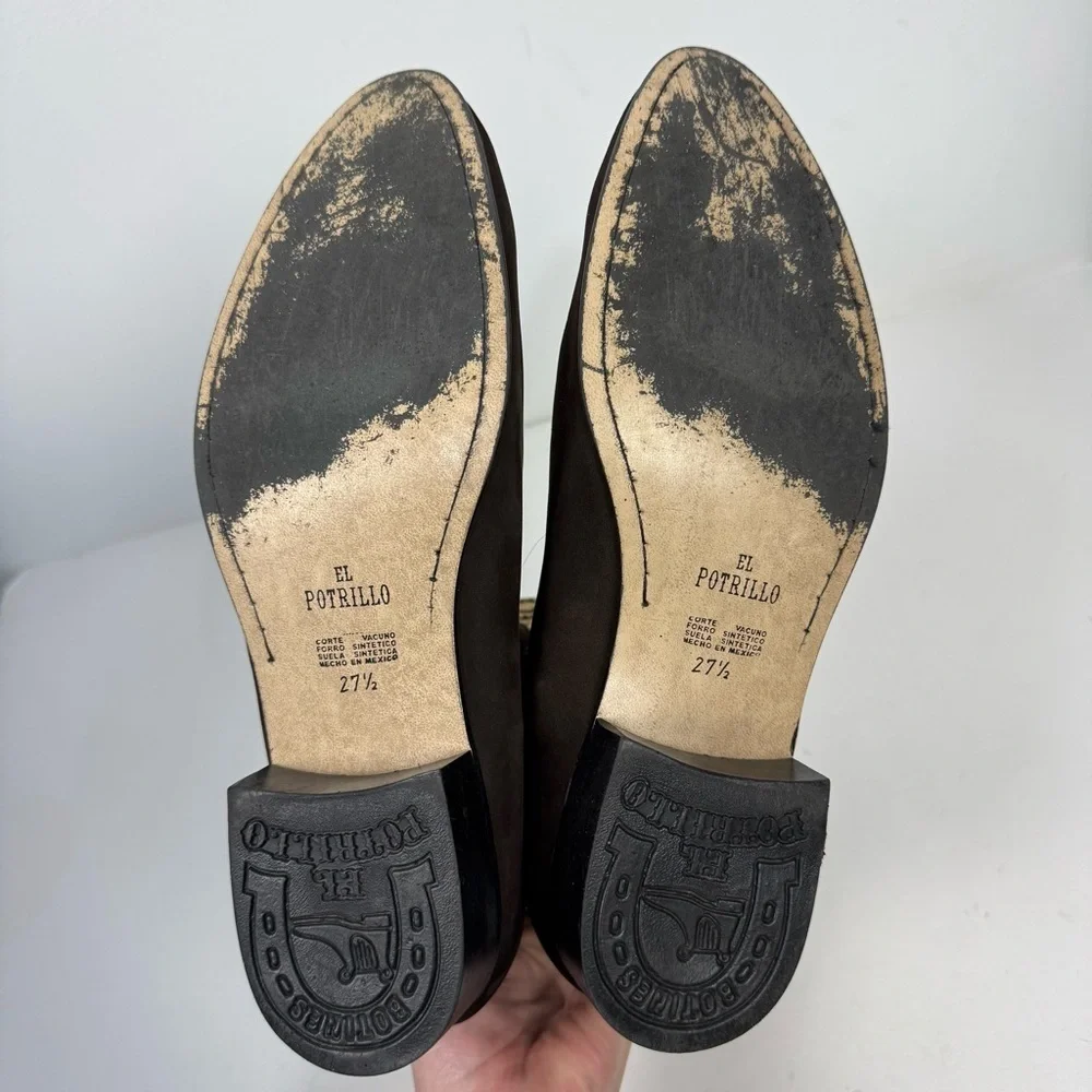 El Potrillo Brown Leather Suede Chelsea Ankle Boots Western Rodeo Country - Picture 8 of 8